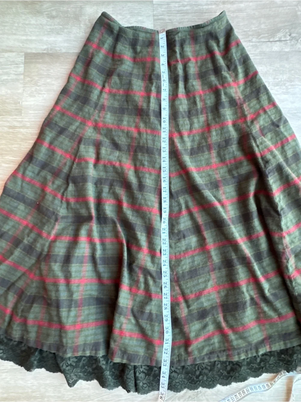 J Peterman Plaid Flannel Maxi Skirt w/ Lace Hem sz 10 - Picture 4 of 8